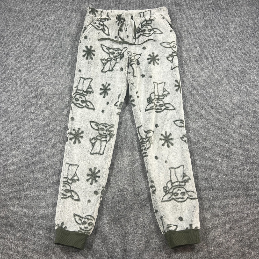 Star Wars Pajama Pants Women Small Gray Grogu Baby Yoda Fleece Lined Tapered Leg